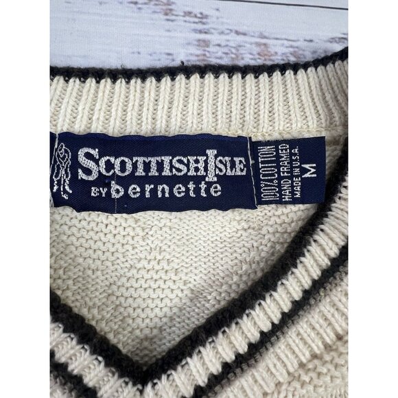 Vintage Scottish Isle V-Neck Cream Golf Cable Knit Cardigan Men's Size M Preppy - Picture 11 of 11